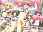  artist_request ashigara_katsumi blonde_hair breasts cheer_moe cheerleader covered_nipples furutaka_ryou game_cg haguro_risa kimegasa_kiyomi long_hair medium_breasts multiple_girls panties purple_hair red_hair takao_keiko thighhighs underwear 