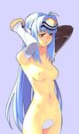  blue_hair breasts cowboy_shot jpeg_artifacts kizaki kos-mos long_hair maebari medium_breasts nude solo standing stretch xenosaga xenosaga_episode_i 