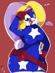  2018 3:4 anthro belt big_breasts big_butt binky_bunny blonde_hair blue_eyes bodysuit breasts butt clothing cosplay crossover crossover_cosplay curvy_figure dc_comics dialogue digital_media_(artwork) english_text female fingers fur gesture gloves hair handwear hi_res hourglass_figure huge_breasts huge_butt inkit89 lagomorph lavender_body lavender_fur leporid looking_at_viewer mammal multicolored_body multicolored_fur salute simple_background skinsuit solo stargirl talking_to_viewer text thick_thighs tight_clothing tiny_toon_adventures voluptuous warner_brothers white_body white_fur wide_hips 