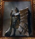  1boy absurdres armor club dark_souls dragon&#039;s_tooth_(dark_souls) english_commentary full_armor full_body gazedsoul havel_the_rock helm helmet highres holding knight pauldrons portrait_(object) shield shoulder_armor solo souls_(from_software) standing weapon 
