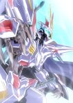  aki.10_01 black_cape blue_eyes cape floating_cape from_side glowing glowing_eye gundam gundam_marchosias gundam_tekketsu_no_orphans gundam_tekketsu_no_orphans_urdr_hunt mecha mobile_suit no_humans piston science_fiction sky solo v-fin wind 