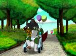  absurd_res balloon caretaker diaper felid fur grey_body grey_fur hi_res infantilism leoniro_the_inklion lion mammal mephitid mightyena nintendo pantherine park plushie pok&eacute;mon pok&eacute;mon_(species) ron skunk stroller video_games 