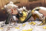  elbow_gloves genshin_impact gloves leaves long_hair ningguang_(genshin_impact) red_eyes silence_girl waifu2x white_hair 