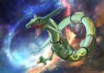 absurdres artist_name claws commentary day_walker1117 dragon english_text floating galaxy gen_3_pokemon hands_up highres legendary_pokemon no_humans outdoors pokemon pokemon_(creature) rayquaza signature solo space star_(sky) 