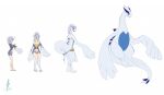  blue_hair clothing eyewear female goggles hair human legendary_pok&eacute;mon lugia lugiawithglasses mammal nintendo pok&eacute;mon pok&eacute;mon_(species) simple_background solo supersirex torn_clothing transformation video_games white_background wing_hands 