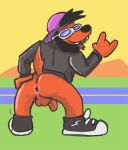  anthro anus backsack balls bottomless canid canine canis clothed clothing domestic_dog eyewear flaccid genitals hickeybickeyboo jacket leather leather_clothing leather_jacket leather_topwear looking_back male mammal penis poochie_(the_simpsons) solo sunglasses the_simpsons topwear 
