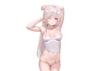  blush breasts cameltoe erect_nipples gray_hair last_origin long_hair madan_(kkh8936) navel panties pink_eyes underwear white wink x-05_emily 