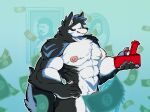  absurd_res anthro archermagnum canid canine canis hi_res katzenfaust male mammal meme money muscular nipples nude solo wolf 