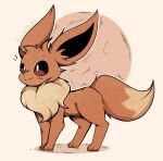  2021 3_toes all_fours ambiguous_gender brown_body brown_fur cheek_tuft chest_tuft eevee facial_tuft feet feral fluffy fluffy_tail fur hi_res inner_ear_fluff mysticwaffle032 nintendo pok&eacute;mon pok&eacute;mon_(species) red_eyes signature simple_background smile solo tan_body tan_fur toes tuft video_games 