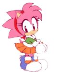  2018 anthro biped black_eyes bottomwear classic_amy_rose classic_sonic_(universe) clothing coat digital_media_(artwork) eulipotyphlan female footwear fur gloves green_clothing green_coat green_topwear handwear hedgehog mammal motobugg orange_bottomwear orange_clothing orange_skirt pink_body pink_fur pink_nose plantigrade purple_clothing purple_footwear purple_shoes shoes simple_background skirt smile solo sonic_the_hedgehog_(series) standing topwear white_background white_clothing white_gloves young 