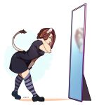  2020 anthro black_clothing black_dress brown_hair clothing dandee_(character) dress felid female footwear hair hi_res legwear lion looking_at_mirror looking_at_object luxarman mammal mirror pantherine pattern_clothing pattern_legwear pattern_thigh_highs shoes simple_background solo striped_clothing striped_legwear striped_thigh_highs stripes thigh_highs white_background 