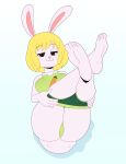  anthro barefoot blonde_hair bottomwear breasts butt carrot carrot_(one_piece) clothed clothing cotton_tail digital_drawing_(artwork) digital_media_(artwork) feet female food foot_focus fur hair hi_res lagomorph leporid mammal minkmen_(one_piece) one_piece panties partially_clothed plant rabbit shirt shorts shorts_down smile solo somescrub topwear underwear vegetable white_body white_fur 