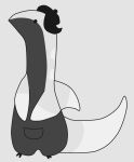  anthro bichitos black_hair clothing female fish gastropod grey_body hair hat headgear headwear hi_res lizard marine mimiff mollusk monochrome reptile scalie shark slug solo 