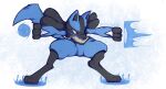  2021 3_fingers 3_toes ambiguous_gender anthro aura_sphere canid canine feet fingers hand_spike hi_res lucario mammal mysticwaffle032 nintendo pok&eacute;mon pok&eacute;mon_(species) red_eyes signature solo spikes spikes_(anatomy) standing toes video_games 