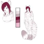  1:1 anthro breasts fangs felid female fur hair long_hair long_tail machairodontine mammal model_sheet namrah_svargeey pubes red_hair solo thewolfvixens thick_tail white_body white_fur 