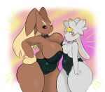  absurd_res angry anthro big_breasts big_butt blush bow_tie breast_envy breast_size_difference breast_squish breasts breasts_frottage bunny_costume butt camel_toe cleavage clothed clothing costume duo easter female female/female fluffy hi_res holidays huge_butt lagomorph lopunny mammal nintendo one_eye_closed overweight overweight_anthro overweight_female plantedpot pok&eacute;mon pok&eacute;mon_(species) purple_eyes raboot sex slightly_chubby squish video_games wink 