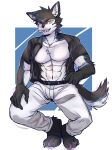  abs absurd_res alpha_channel anthro archermagnum black_body black_fur blue_eyes canid canine canis clothed clothing digitigrade fur hi_res male mammal muscular muscular_male open_clothing open_shirt open_topwear shirt solo topwear unknown_artist white_body white_fur wolf yellow_eyes 