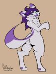  &lt;3 anthro blue_eyes bubble_butt butt canid canine digitigrade fox fur heart_nose male mammal neck_tuft purple_body purple_fur ren_winterfox_(artist) ren_winterfox_(character) simple_background solo striped_tail stripes tuft white_body white_fur 