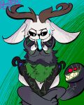  anthro antlers blush canid canine canis cuddling dragon duo evil_grin fur horn hug hybrid jackalope lagomorph male mammal nose_lick sleepyplant smile styga tail_maw voldrak wolf 