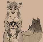  anthro blush boob_hat breasts canid canine duo female fox hi_res licking licking_lips male mammal multi_tail nude ren_winterfox_(artist) ren_winterfox_(character) size_difference sketch tongue tongue_out 