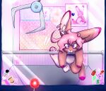  &lt;3 ambiguous_gender anthro claw_machine crane_game hair hi_res lagomorph leporid mammal pawpads paws pink_hair rabbit solo stickers text thiccazthieves 