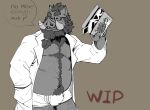  2021 anthro bulge clothed clothing english_text eyewear glasses hi_res humanoid_hands leo_zeke male mammal open_clothing open_shirt open_topwear oswin_(password) overweight overweight_male password_(visual_novel) shirt solo suid suina sus_(pig) text topwear underwear video_games visual_novel wild_boar 