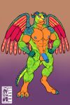  abs alebrije anthro balls casual_nudity clawed_toes claws coco_(pixar) digitigrade disney eltravis fur genitals hi_res male mammal multicolored_body multicolored_fur muscular muscular_anthro muscular_male nipples nude penis pepita pixar solo spirit wings yellow_eyes 