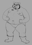  2012 anthro beard belly bulge clothing facial_hair humanoid_hands male mammal monochrome moobs navel nipples osos overweight overweight_male simple_background solo underwear ursid 