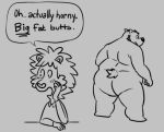  2015 anthro blush butt duo english_text felid humanoid_hands lion male mammal monochrome osos overweight overweight_male pantherine simple_background text ursid 