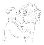  2014 anthro belly duo eyes_closed felid humanoid_hands kissing lion male mammal monochrome osos pantherine simple_background slightly_chubby ursid white_background 