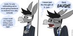  2021 anthro asinus clothing comic democrat democrat_donkey dialogue don_kennedy donkey english_text equid equine hair happyroadkill hi_res humor male mammal political_cartoon politics simple_background solo standing suit talking_to_viewer text white_background 