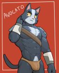  2021 abs anthro avocato bulge character_name clothing domestic_cat felid feline felis final_space hand_behind_head hi_res jrjresq male mammal muscular muscular_anthro muscular_male navel pecs pinup pose red_background shoulder_pads simple_background solo standing thong underwear ventrexian 