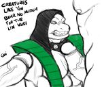  anthro big_penis breasts english_text genitals group hi_res hood human humanoid male male/male mammal mortal_kombat muscular muscular_male oni_draws pecjob pecs penis reptile_(mortal_kombat) scalie sex snarling text titfuck video_games 