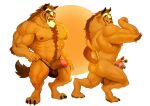  2021 abs anthro arm_tuft armpit_hair backsack ball_tuft balls beard beast_(disney) beauty_and_the_beast big_muscles bodily_fluids body_hair butt chest_hair clothing digitigrade disney erection facial_hair flexing genital_fluids genitals hair happy_trail hi_res horn humanoid_genitalia humanoid_penis looking_at_viewer male monster muscular muscular_anthro muscular_male nipples nude obliques pecs penis precum pubes seyrmo simple_background smile solo standing thong tuft tusks underwear 