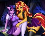  absurd_res anthro anthrofied ashimaroo bottomwear breast_squish breasts breasts_frottage cleavage clothed clothing equestria_girls equid equine female female/female friendship_is_magic hi_res mammal my_little_pony skirt squish sunset_shimmer_(eg) tongue tongue_out twilight_sparkle_(mlp) 