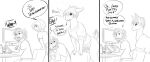  2021 anthro bleating cervid cloven_hooves comic computer dialogue digital_media_(artwork) drawing drawing_in_a_drawing drawing_tablet duo english_text eye_contact facial_hair female fluffy fluffy_hair hair hooves human human_to_anthro humor instant_transformation krazyivan looking_at_another male mammal monochrome sequence simple_background species_transformation speech_bubble text transformation transformation_sequence 