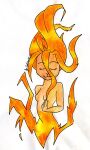  cat_mouth elemental_(disambiguation) elemental_creature eyes_closed female fire fire_creature hi_res humanoid orange_body traditional_media_(artwork) 