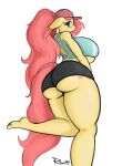  absurd_res anthro anthrofied big_breasts big_butt blush breasts butt equid equine female fluttershy_(mlp) friendship_is_magic hair hasbro hi_res mammal my_little_pony nsfwronin pink_hair simple_background solo white_background yellow_body 