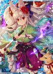  animal_ears breasts closed_mouth collaboration company_name expressionless eyebrows_visible_through_hair falkyrie_no_monshou fox_ears fox_girl fox_tail holding holding_sheath holding_sword holding_weapon japanese_clothes kimono large_breasts long_hair looking_at_viewer natsumekinoko official_art orange_eyes sheath shinkai_no_valkyrie silver_hair sword tail unsheathing very_long_hair weapon 