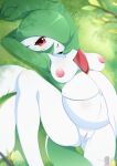  2019 absurd_res areola belly big_belly breasts edit english_text eyelashes female gardevoir genitals grass green_body green_hair green_skin hair hands_behind_head hi_res humanoid iryanic looking_at_viewer lying navel nintendo nipples not_furry nude on_back one_eye_obstructed open_mouth pale_skin plant pok&eacute;mon pok&eacute;mon_(species) pregnant pregnant_female presenting presenting_pussy pussy solo spread_legs spreading text video_games 