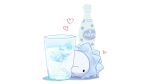  black_eyes bottle calpis commentary_request creature gen_8_pokemon glass heart ice ice_cube nibbling no_humans pokemon pokemon_(creature) punico_(punico_poke) simple_background snom solo water white_background 