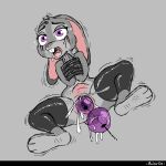  abdominal_bulge anal_beads anal_beads_in_pussy anthro arms_tied avioylin blush bodily_fluids bound bulge disney ejaculation feet female forced gasp genital_fluids hi_res judy_hopps lagomorph leporid long_ears makeup mammal mascara messy motion_lines open_mouth penetration pussy_ejaculation pussy_juice rabbit rubber rubber_stockings running_makeup sex_toy simple_background solo tears thick_thighs vaginal vaginal_penetration zootopia 