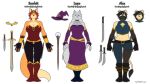  absurd_res belt big_breasts breasts canid canine canis clothing concept_art corset design_(disambiguation) dress fantasy felid female fox furrybound gloves hair handwear hat headgear headwear hi_res lingerie lion magic_user mammal mask melee_weapon model_sheet pantherine rogue spiky_hair sword topwear trevhart wand weapon witch wolf 