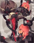  1girl anal_fingering anus asymmetrical_hair bent_over bodysuit breasts cyborg dark-skinned_female dark_skin dwarf_gekko extra_arms fingering gagging highres justrube mechanical_arms metal_gear_(series) metal_gear_rising:_revengeance mistral_(metal_gear_rising) open_mouth pink_hair pussy robot robotic_legs saliva tongue tongue_out torn_clothes 