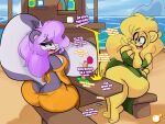  2020 alcohol anthro bar beach beverage big_breasts big_butt blonde_hair breasts butt cleavage clothed clothing cross-popping_vein curvy_figure detailed_background dialogue digital_media_(artwork) disney dress duo english_text female fifi_la_fume fur gummi_bears hair hi_res hourglass_figure huge_breasts huge_butt inkit89 lavender_hair mammal mephitid multicolored_body multicolored_fur nipple_outline purple_body purple_fur sea seaside skunk smile sunni_gummi teeth text thick_thighs tiny_toon_adventures tongue ursid voluptuous warner_brothers water white_body white_fur wide_hips yellow_body yellow_fur 