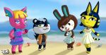  absurd_res animal_crossing ankha_(animal_crossing) anthro beach black_body blonde_hair blue_eyes blue_hair brown_body carmen_(animal_crossing) cervid clothed clothing domestic_cat dress ear_piercing felid feline felis female fuchsia_(animal_crossing) fur group hair hi_res hooves jackintaro lagomorph leporid mammal nintendo orange_eyes piercing pink_body pink_fur rabbit rodent sand sciurid sea seaside tasha_(animal_crossing) video_games water yellow_body 