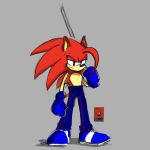  1:1 2020 anthro biped black_nose blade_(ssf) blue_bottomwear blue_clothing blue_eyes blue_footwear blue_gloves blue_pants blue_shoes bottomwear clothing digital_media_(artwork) eulipotyphlan fan_character fist footwear frown fur gloves grey_background handwear hedgehog hi_res holding_object holding_sword holding_weapon kimmyko male mammal melee_weapon narrowed_eyes nintendo pants plantigrade red_body red_fur shirtless shoes signature simple_background solo sonic_the_hedgehog_(series) spikes standing super_smash_bros. super_smash_flash sword video_games weapon 