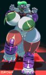  absurd_res animatronic anthro areola big_breasts bodily_fluids breasts canid canine canis clothing digital_media_(artwork) female five_nights_at_freddy&#039;s five_nights_at_freddy&#039;s:_security_breach fur genital_fluids genitals green_hair grey_body hair hi_res huge_breasts hyper jroy101 looking_at_viewer machine makeup mammal metal_tongue nipples open_mouth pussy robot roxanne_wolf_(fnaf) simple_background smile solo thick_thighs tongue tongue_out video_games white_hair wolf yellow_eyes 