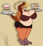  2018 3_toes absurd_res anthro avian beak belly big_belly big_breasts biped bird bird_feet black_claws blue_eyes bottomwear bra breasts brown_body brown_feathers burger cake chicken claws cleavage clothed clothing cowboy_hat curvy_figure dessert digital_media_(artwork) eyelashes feathers feet female food front_view galliform gallus_(genus) grey_background grey_beak grey_tongue hat headgear headwear hi_res holding_object holding_plate hot_dog hotpants huge_breasts looking_at_viewer midriff navel overweight overweight_anthro overweight_female phasianid scutes shorts simple_background skimpy solo standing tan_body tan_feathers thelildino thick_thighs toe_claws toes tongue tongue_out underwear voluptuous wide_hips ysabelle_kentuck 