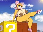  anthro areola big_breasts blue_eyes breasts koopa koopaling mario_bros mrxrickyx nintendo nipples non-mammal_breasts nude outside scalie sitting video_games wendy_o._koopa yellow_body 